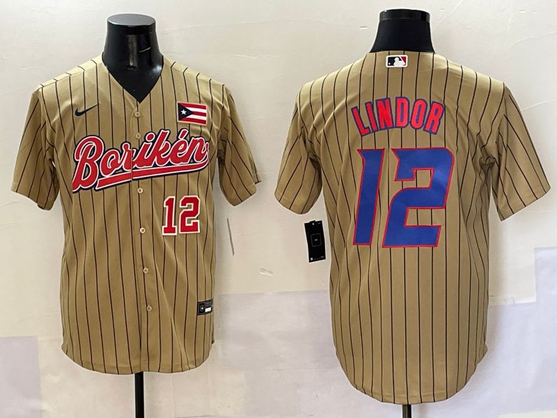 Men Puerto Rico 12 Lindor Brown Stripe Joint Name 2025 Nike MLB Jersey style 5